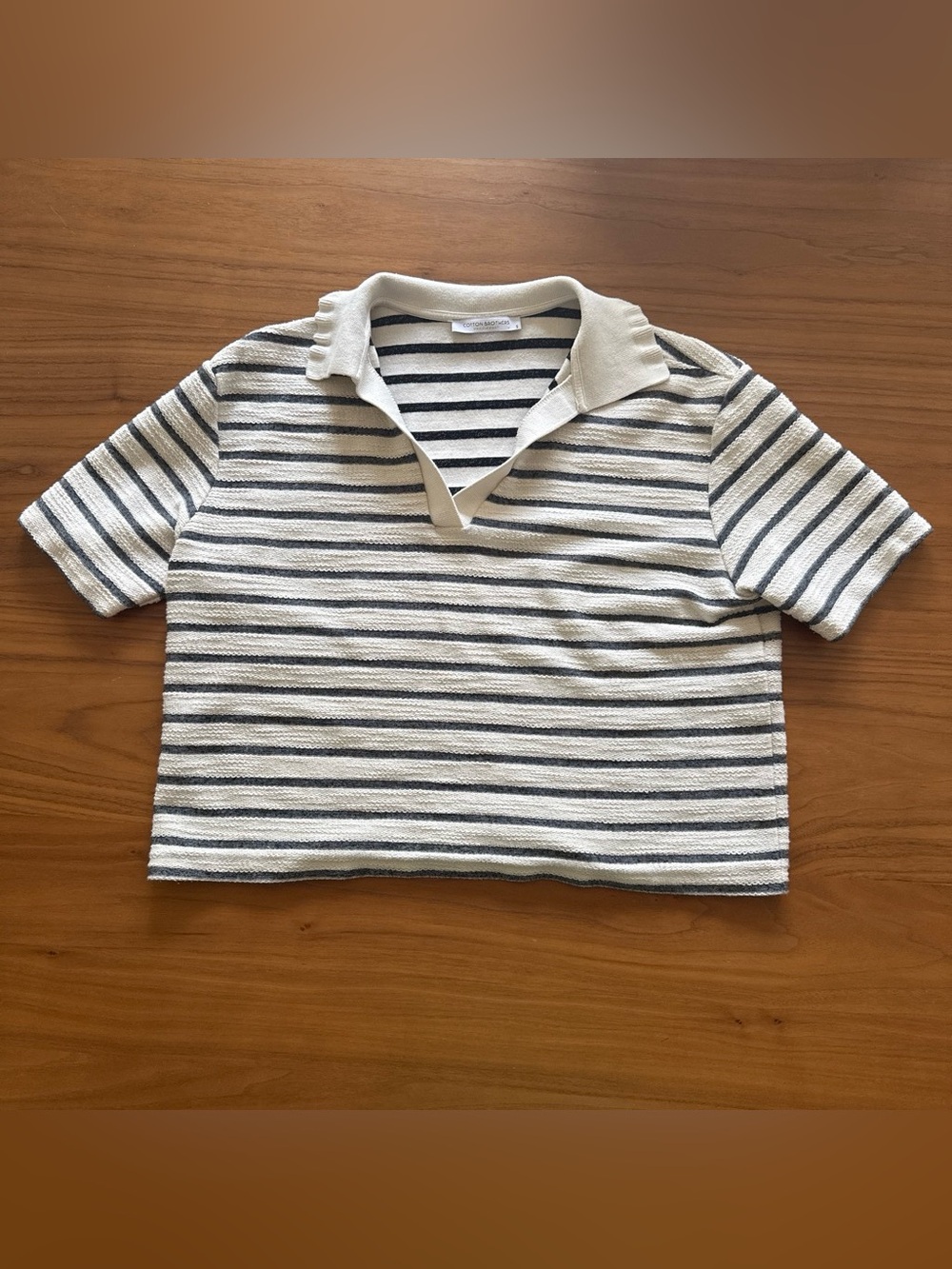 Women’s Short-Sleeve Stripe Polo Shirt - White & Navy